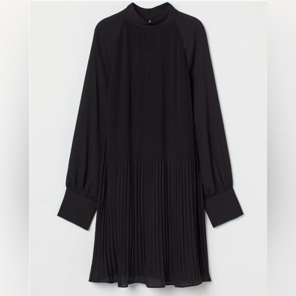 H&M Dress Long Sleeve Midi Elegant Black Pleated Size XXL - Picture 2 of 6